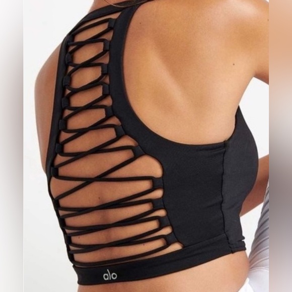 ALO Yoga strappy back cropped Black Top - Picture 1 of 10